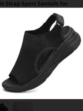 Women's Black Knit Slip-On Sport Sandal with Heel Strap